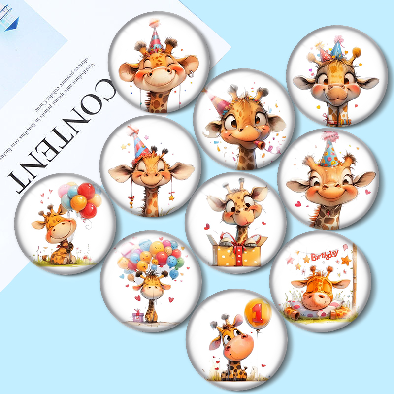 Jewelry Making Drawing - Quirky giraffe clipart Coloured drawing 12mm/16mm/18mm/25mm