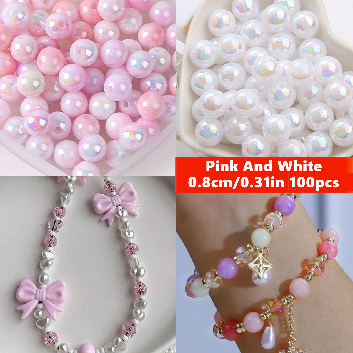 8mm 100pcs Pink Cute And Beaut - Jewelry Making For Couples ulasan dan harga